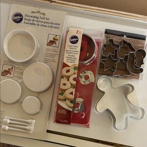 Wilton Decorating Nail and Cookie Cutter Set with Silver and Red Accents